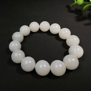 新疆和田玉羊脂白玉16mm圆珠手串佛珠手链天然玉石14颗珠子油润细