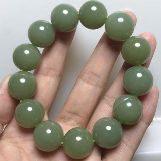和田玉手串浅青玉真品天l然青海料晴水绿玉圆珠浅绿色 湖水绿16mm
